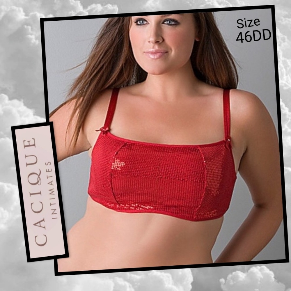 🆕 Cacique Ruby Red Sequin Cami Bra 46DD - Picture 1 of 6